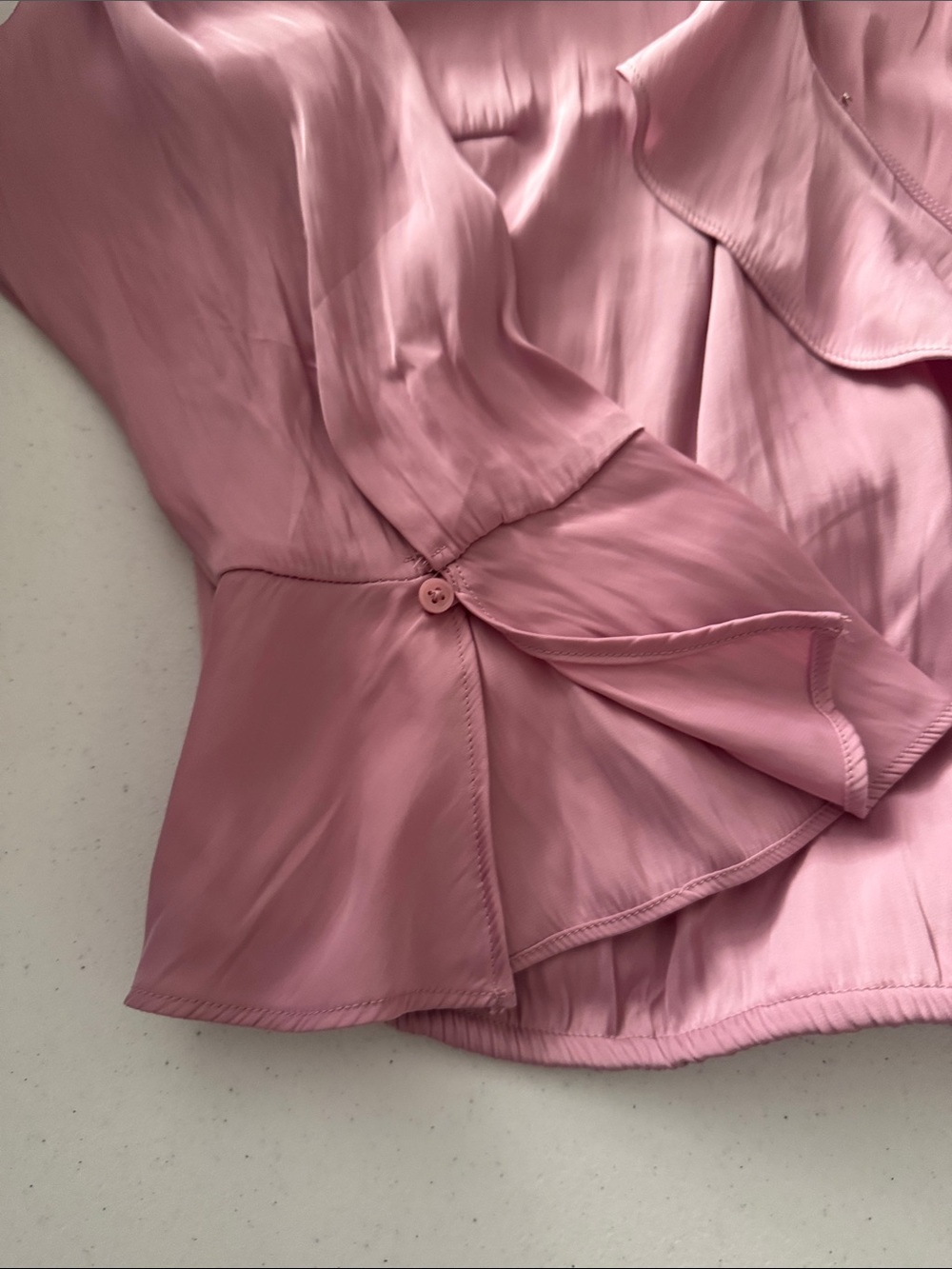 a new day Rose Pink Ruffle Satin Blouse - Picture 5 of 7